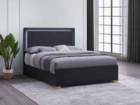 Marceline Wood Queen LED Panel Bed Black