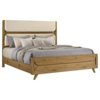 Home & Sleep Outlet - Bennett 62-inch Eastern King Upholstered Panel Bed Cream and Light Oak