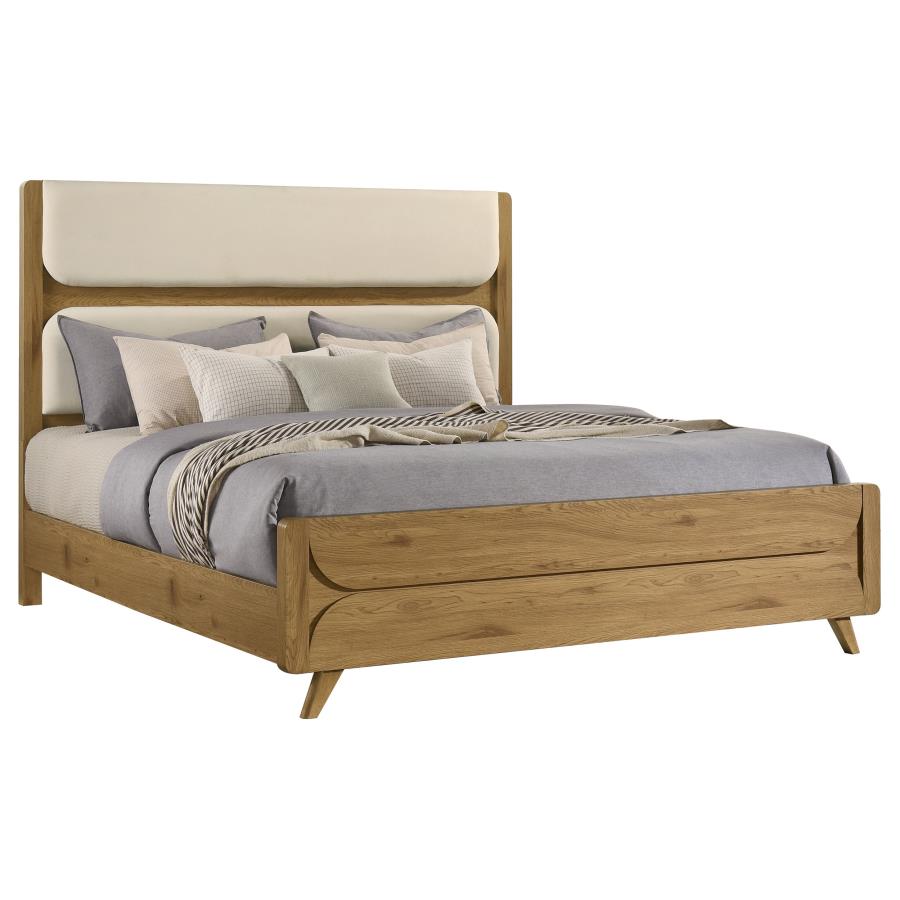 Home & Sleep Outlet - Bennett 62-inch Eastern King Upholstered Panel Bed Cream and Light Oak