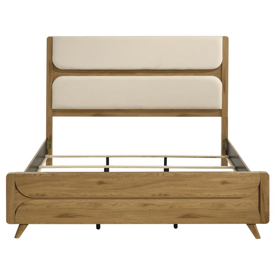 Home & Sleep Outlet - Bennett 62-inch Eastern King Upholstered Panel Bed Cream and Light Oak