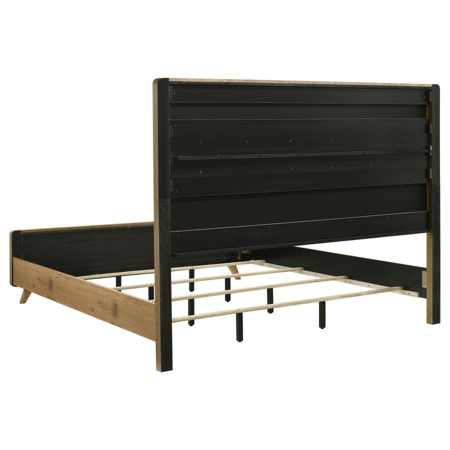 Home & Sleep Outlet - Bennett 62-inch Eastern King Upholstered Panel Bed Cream and Light Oak