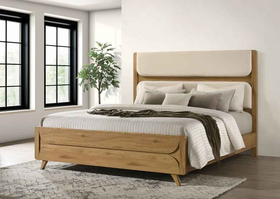 Bennett 78-inch California King Upholstered Panel Bed Cream and Light Oak