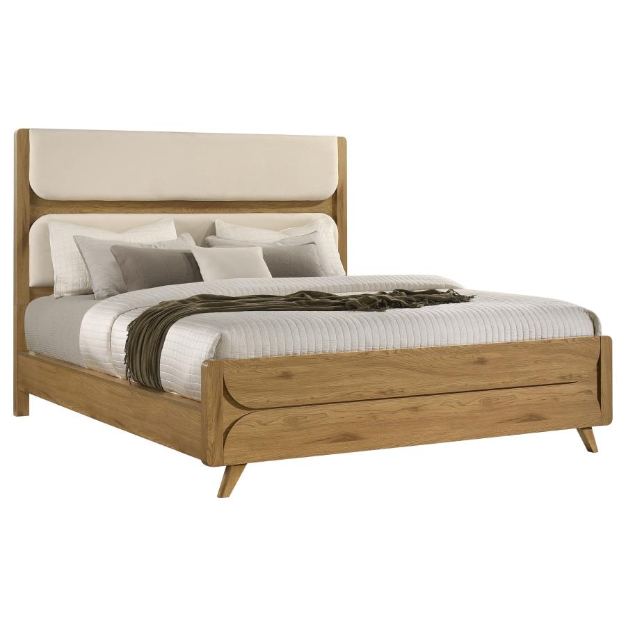Home & Sleep Outlet - Bennett 62-inch California King Upholstered Panel Bed Cream and Light Oak