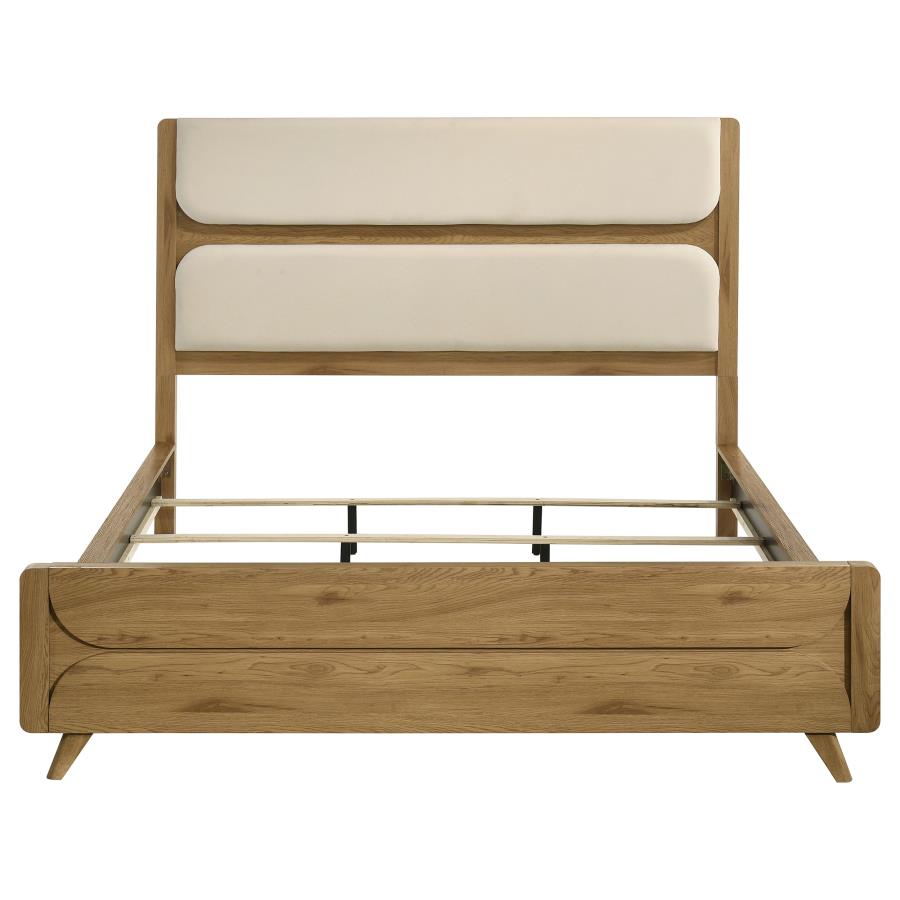 Home & Sleep Outlet - Bennett 62-inch California King Upholstered Panel Bed Cream and Light Oak