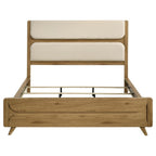 Home & Sleep Outlet - Bennett 62-inch California King Upholstered Panel Bed Cream and Light Oak