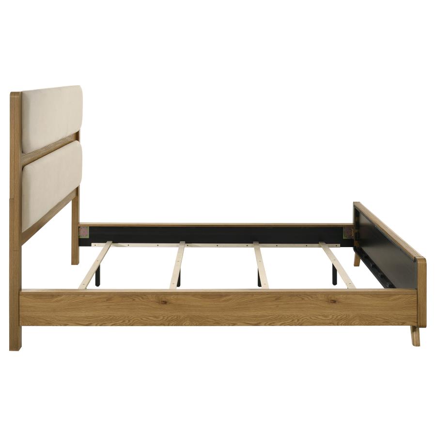 Home & Sleep Outlet - Bennett 62-inch California King Upholstered Panel Bed Cream and Light Oak