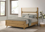 Home & Sleep Outlet - Bennett 62-inch Queen Upholstered Panel Bed Cream and Light Oak