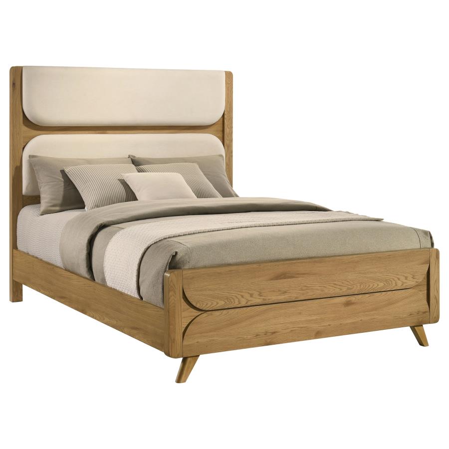 Home & Sleep Outlet - Bennett 62-inch Queen Upholstered Panel Bed Cream and Light Oak