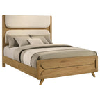 Home & Sleep Outlet - Bennett 62-inch Queen Upholstered Panel Bed Cream and Light Oak
