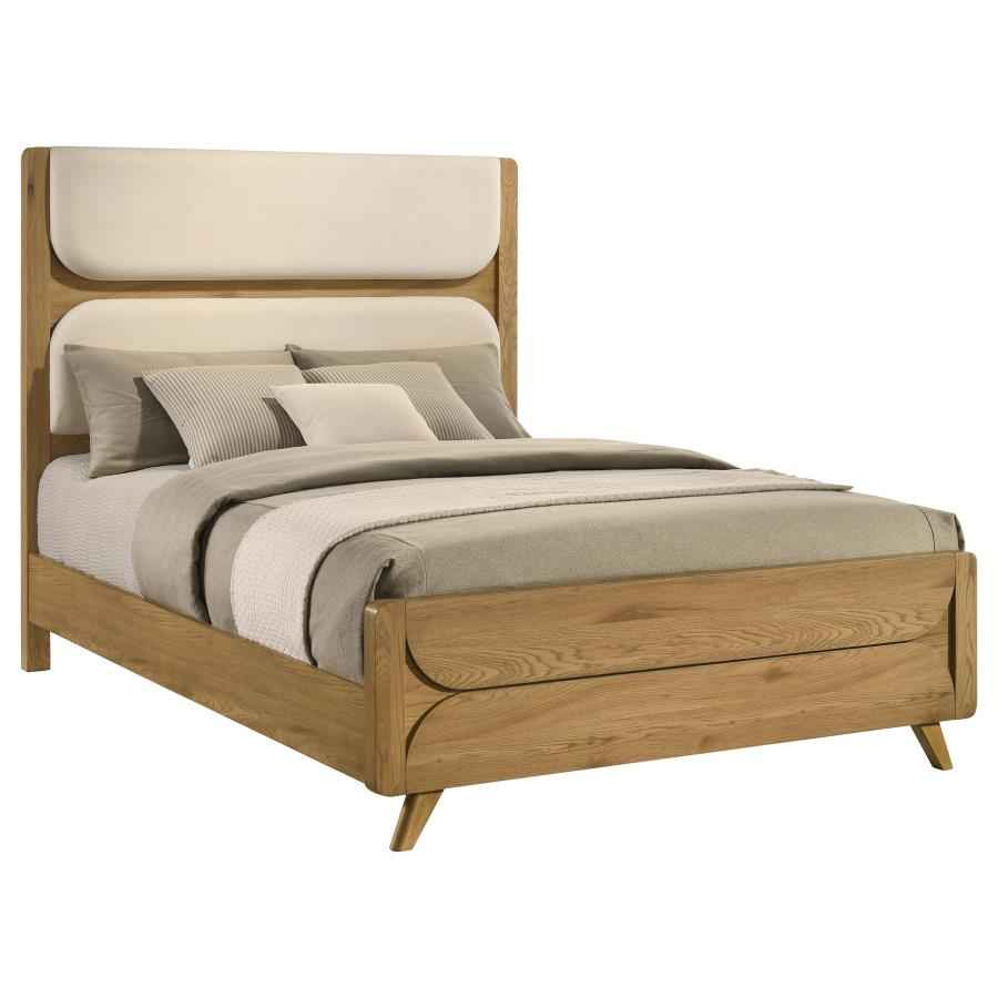 Bennett 63-inch Queen Upholstered Panel Bed Cream and Light Oak