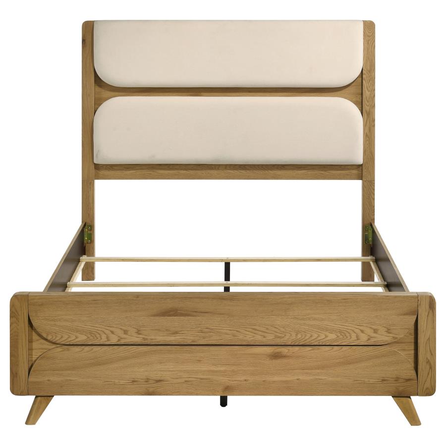 Home & Sleep Outlet - Bennett 62-inch Queen Upholstered Panel Bed Cream and Light Oak