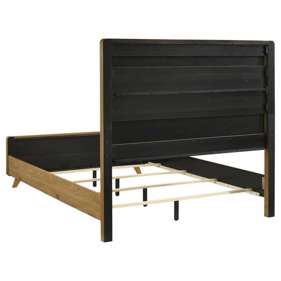 Home & Sleep Outlet - Bennett 62-inch Queen Upholstered Panel Bed Cream and Light Oak