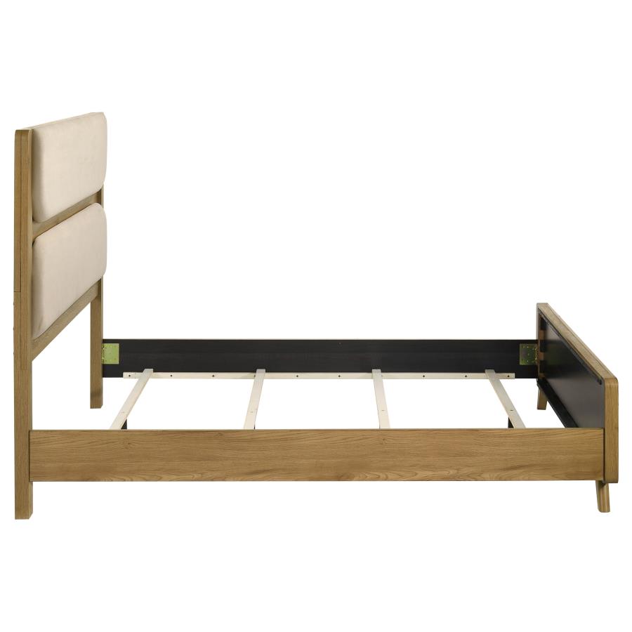 Home & Sleep Outlet - Bennett 62-inch Queen Upholstered Panel Bed Cream and Light Oak