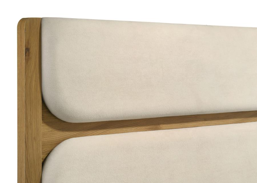 Home & Sleep Outlet - Bennett 62-inch Queen Upholstered Panel Bed Cream and Light Oak