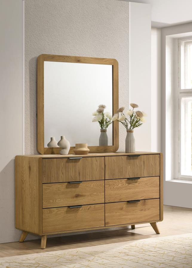 Home & Sleep Outlet - Bennett 6-drawer Bedroom Dresser and Mirror Set Light Oak