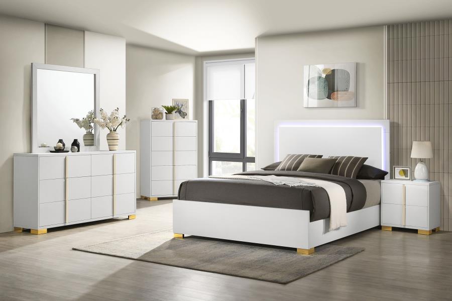 Marceline Wood Queen LED Panel Bed White - Home & Sleep Outlet