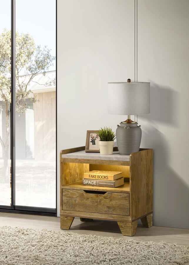 Henderson 1-drawer LED Nightstand Bedside Table Medium Oak - Home & Sleep Outlet