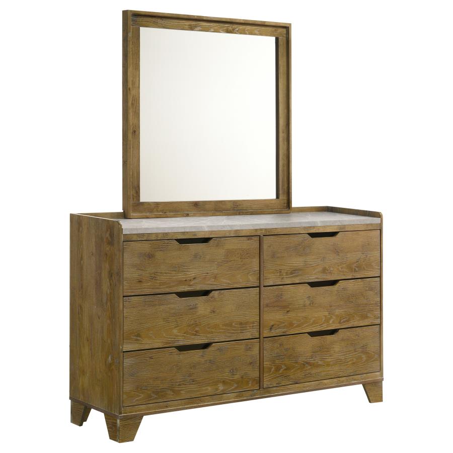 Home & Sleep Outlet - Henderson 6-drawer Bedroom Dresser with Mirror Medium Oak