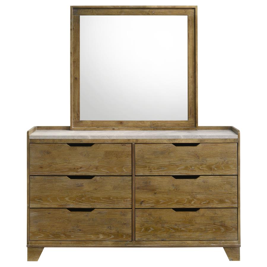 Home & Sleep Outlet - Henderson 6-drawer Bedroom Dresser with Mirror Medium Oak