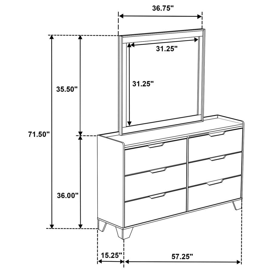 Home & Sleep Outlet - Henderson 6-drawer Bedroom Dresser with Mirror Medium Oak