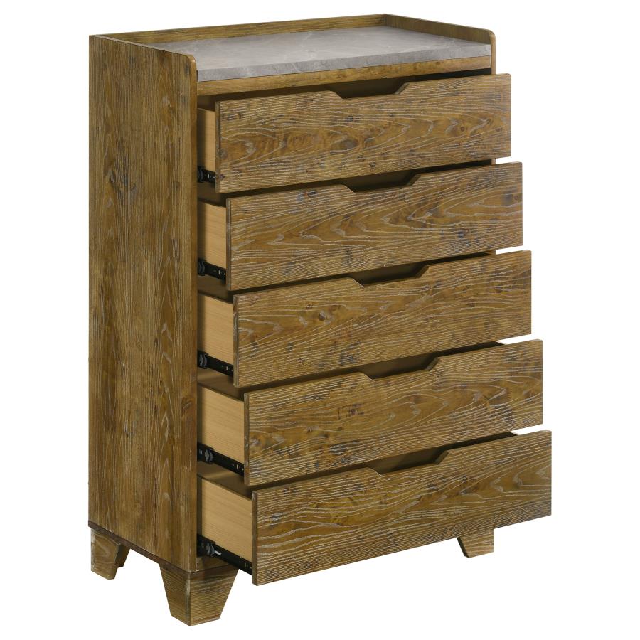 Henderson 5-drawer Bedroom Chest of Drawers Medium Oak - Home & Sleep Outlet