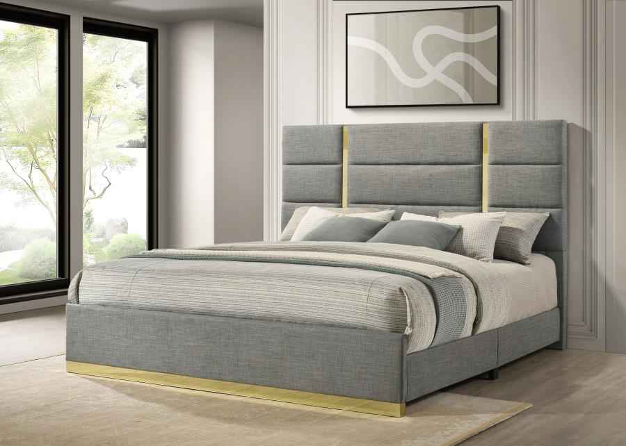 Ines 56-inch Fabric Upholstered Eastern King Panel Bed Grey - Home & Sleep Outlet
