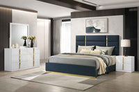 Ines 4-piece Eastern King Bedroom Set Navy and White High Gloss - Home & Sleep Outlet