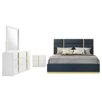 Ines 4-piece Eastern King Bedroom Set Navy and White High Gloss - Home & Sleep Outlet