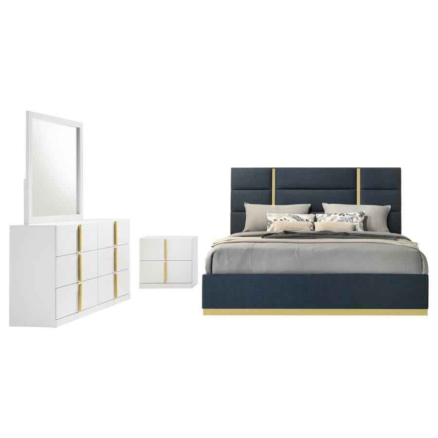 Ines 4-piece Eastern King Bedroom Set Navy and White High Gloss - Home & Sleep Outlet