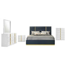 Ines 5-piece Eastern King Bedroom Set Navy and White High Gloss - Home & Sleep Outlet
