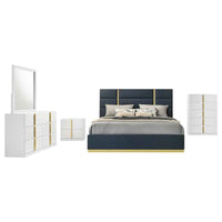 Ines 5-piece Eastern King Bedroom Set Navy and White High Gloss - Home & Sleep Outlet
