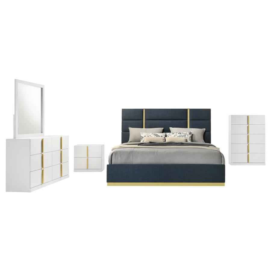 Ines 5-piece Eastern King Bedroom Set Navy and White High Gloss - Home & Sleep Outlet
