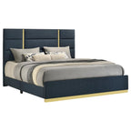 Ines 56-inch Fabric Upholstered Eastern King Panel Bed Navy