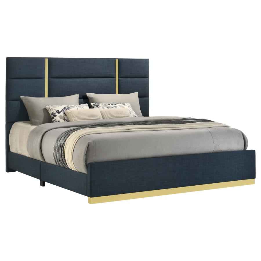 Ines 56-inch Fabric Upholstered Eastern King Panel Bed Navy - Home & Sleep Outlet