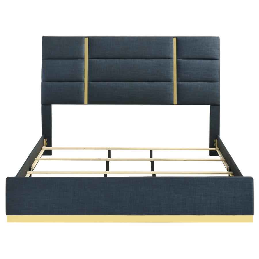 Ines 56-inch Fabric Upholstered Eastern King Panel Bed Navy - Home & Sleep Outlet