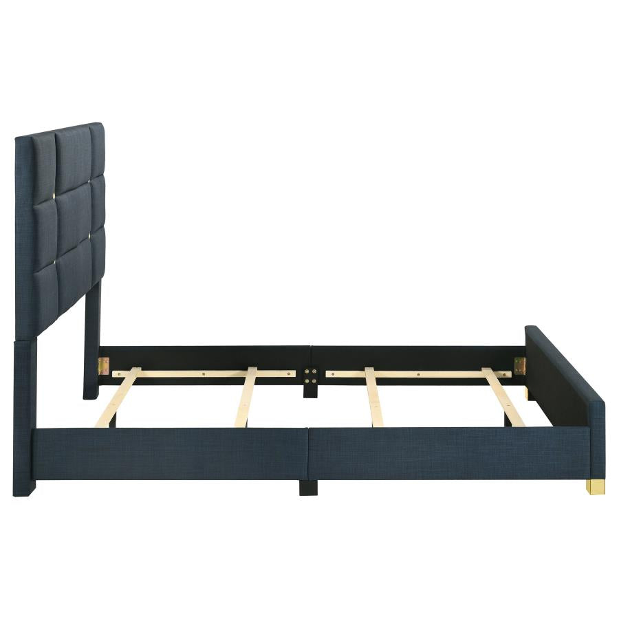 Ines 56-inch Fabric Upholstered Queen Panel Bed Navy