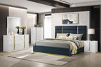 Ines 56-inch Fabric Upholstered Queen Panel Bed Navy
