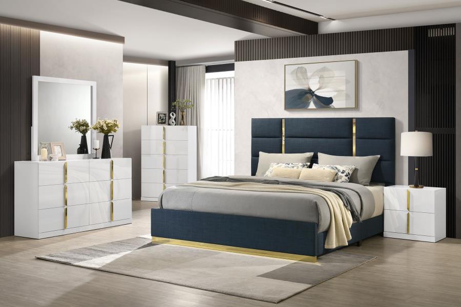 Ines 56-inch Fabric Upholstered Queen Panel Bed Navy