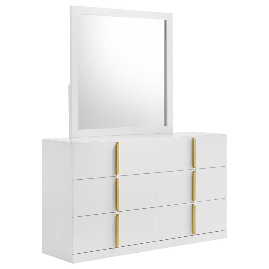 Home & Sleep Outlet - Ines 6-drawer Bedroom Dresser with Mirror White High Gloss