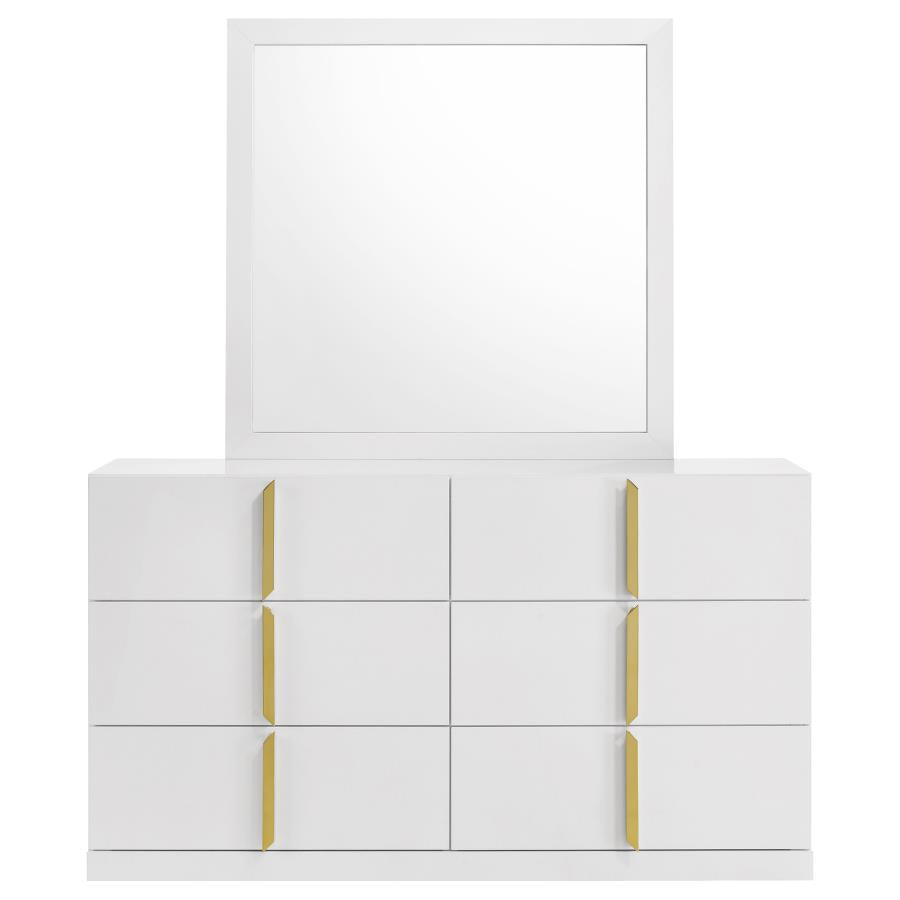 Home & Sleep Outlet - Ines 6-drawer Bedroom Dresser with Mirror White High Gloss