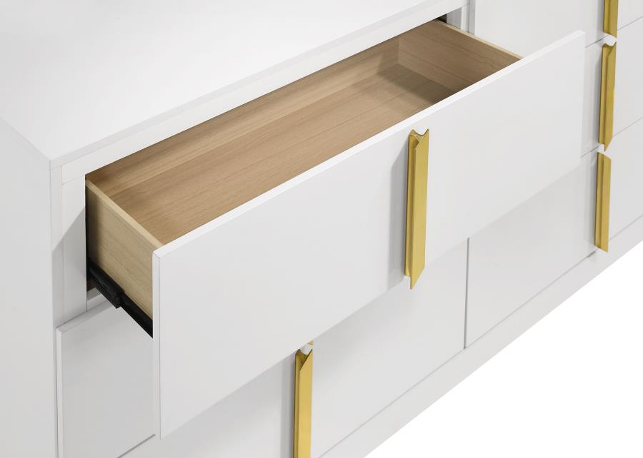 Home & Sleep Outlet - Ines 6-drawer Bedroom Dresser with Mirror White High Gloss