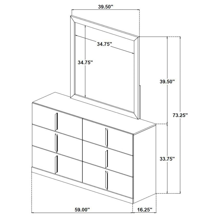 Home & Sleep Outlet - Ines 6-drawer Bedroom Dresser with Mirror White High Gloss