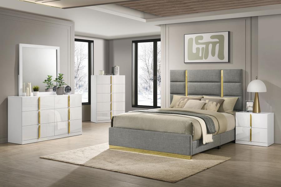 Home & Sleep Outlet - Ines 6-drawer Bedroom Dresser with Mirror White High Gloss