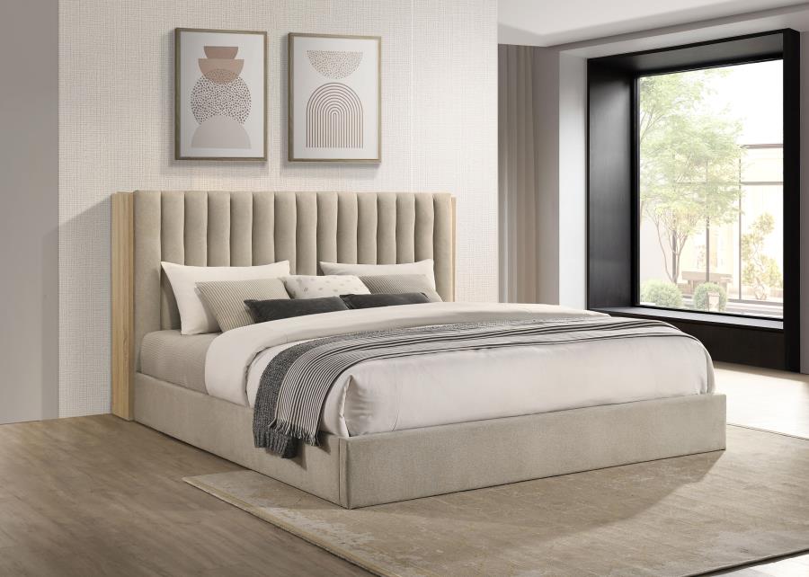 Home & Sleep Outlet - Arielle Eastern King Bookcase Panel Storage Bed Light Oak