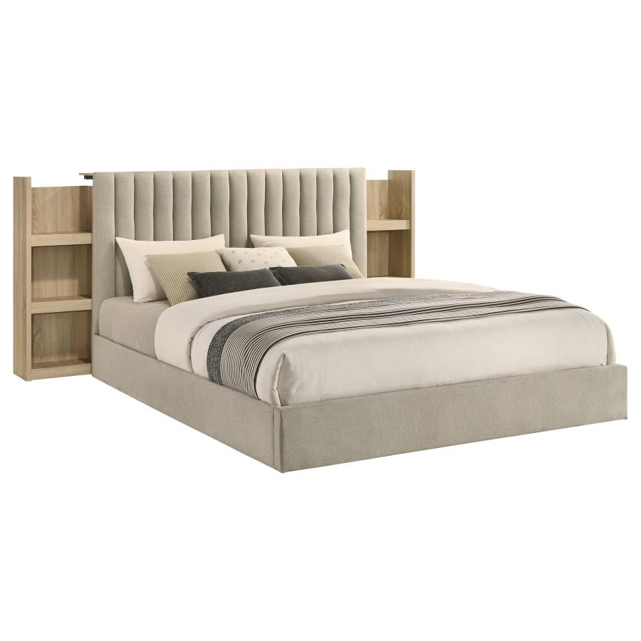 Home & Sleep Outlet - Arielle Eastern King Bookcase Panel Storage Bed Light Oak