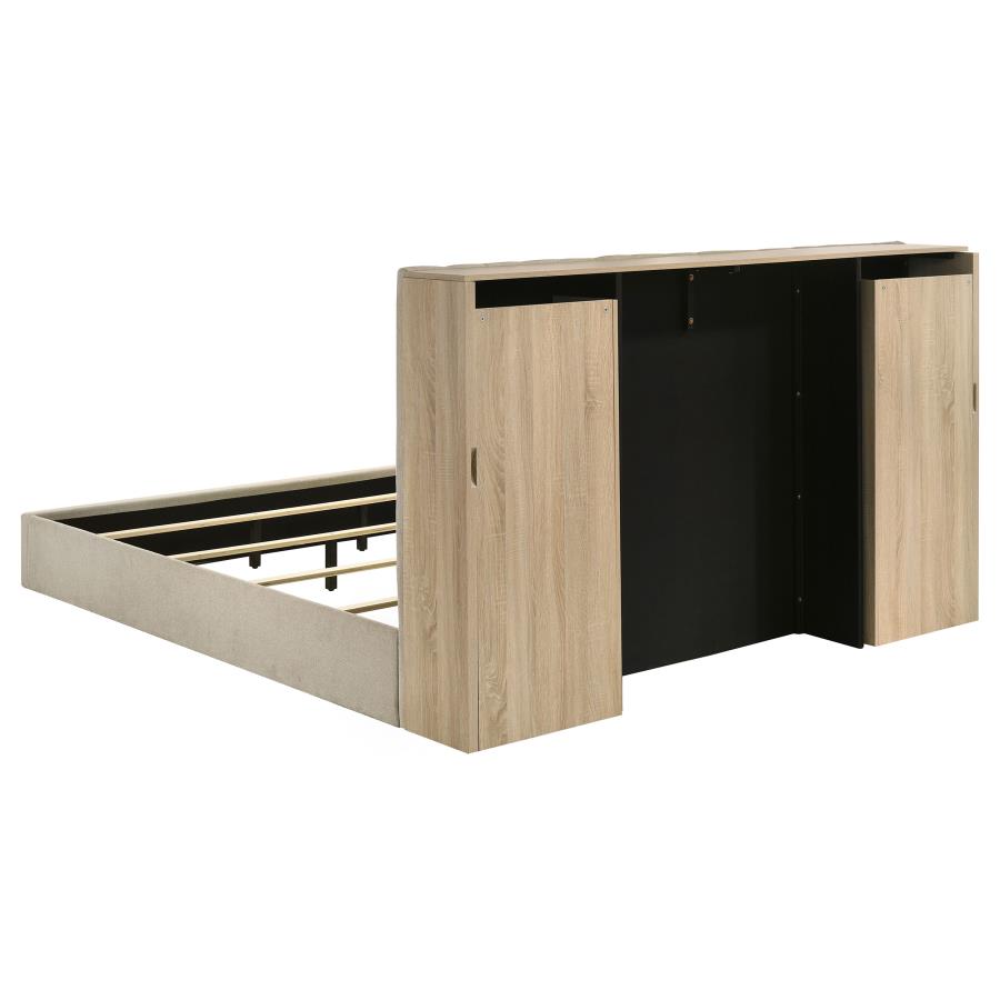 Home & Sleep Outlet - Arielle Eastern King Bookcase Panel Storage Bed Light Oak