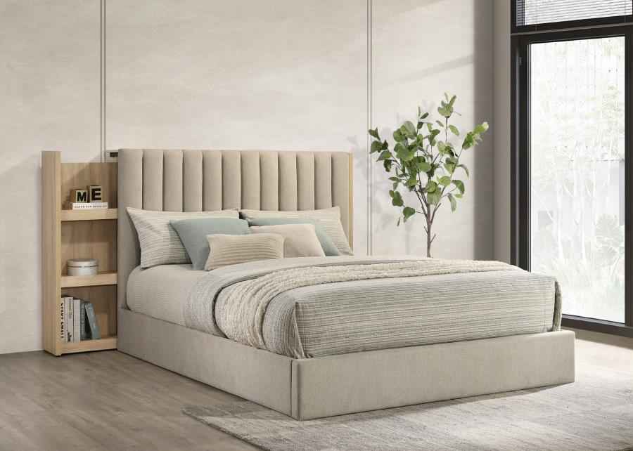 Arielle Queen Bookcase Panel Storage Bed Light Oak