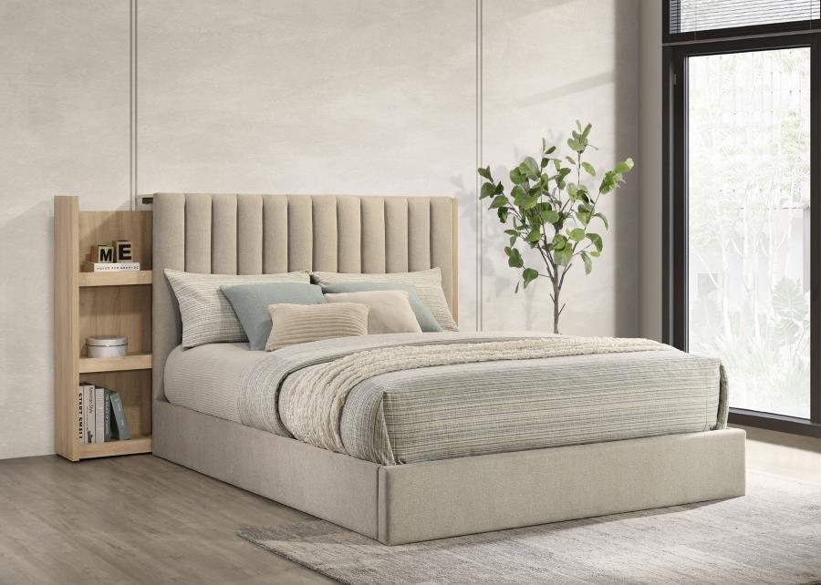 Home & Sleep Outlet - Arielle Queen Bookcase Panel Storage Bed Light Oak