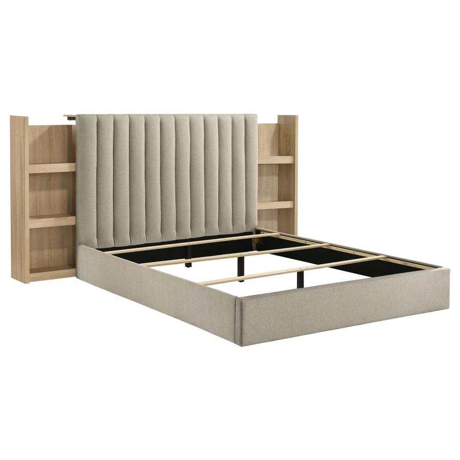 Home & Sleep Outlet - Arielle Queen Bookcase Panel Storage Bed Light Oak