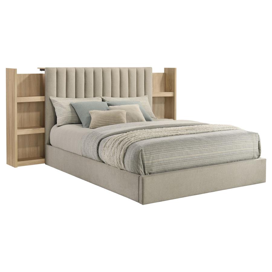 Home & Sleep Outlet - Arielle Queen Bookcase Panel Storage Bed Light Oak